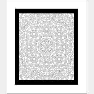 White Over Black Abstract Line Art Flower Pattern Posters and Art